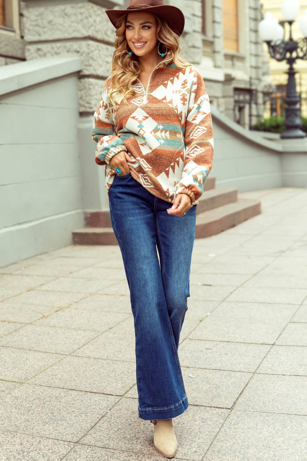 1 the Woman - Vente Sweat-shirt – femme - Sweat-shirt occidental à quart de zip et poignets élastiques5