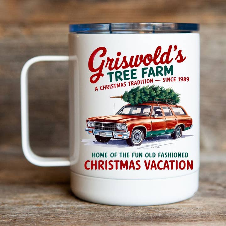 Christmas 12oz Travel Coffee Mug for wholesale by Stencil Art Canada