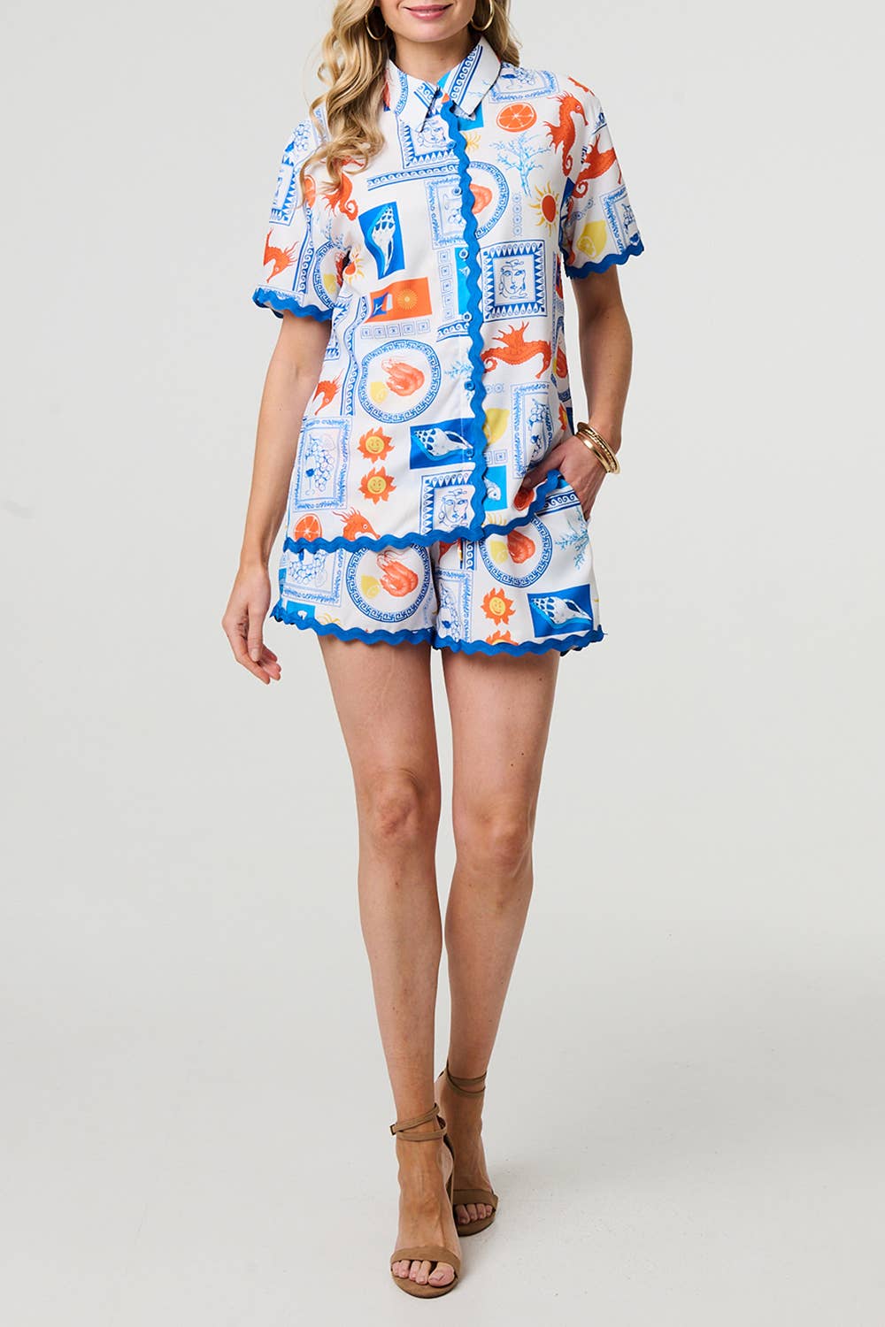 MULTI BLUE Printed Shirt & Shorts Co-Ord Set
 for wholesale on Faire0