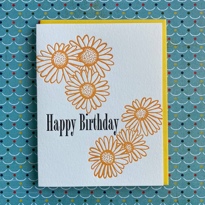 Happy Birthday Gerber Daisy - letterpress card for wholesale by Lucky Bee Press