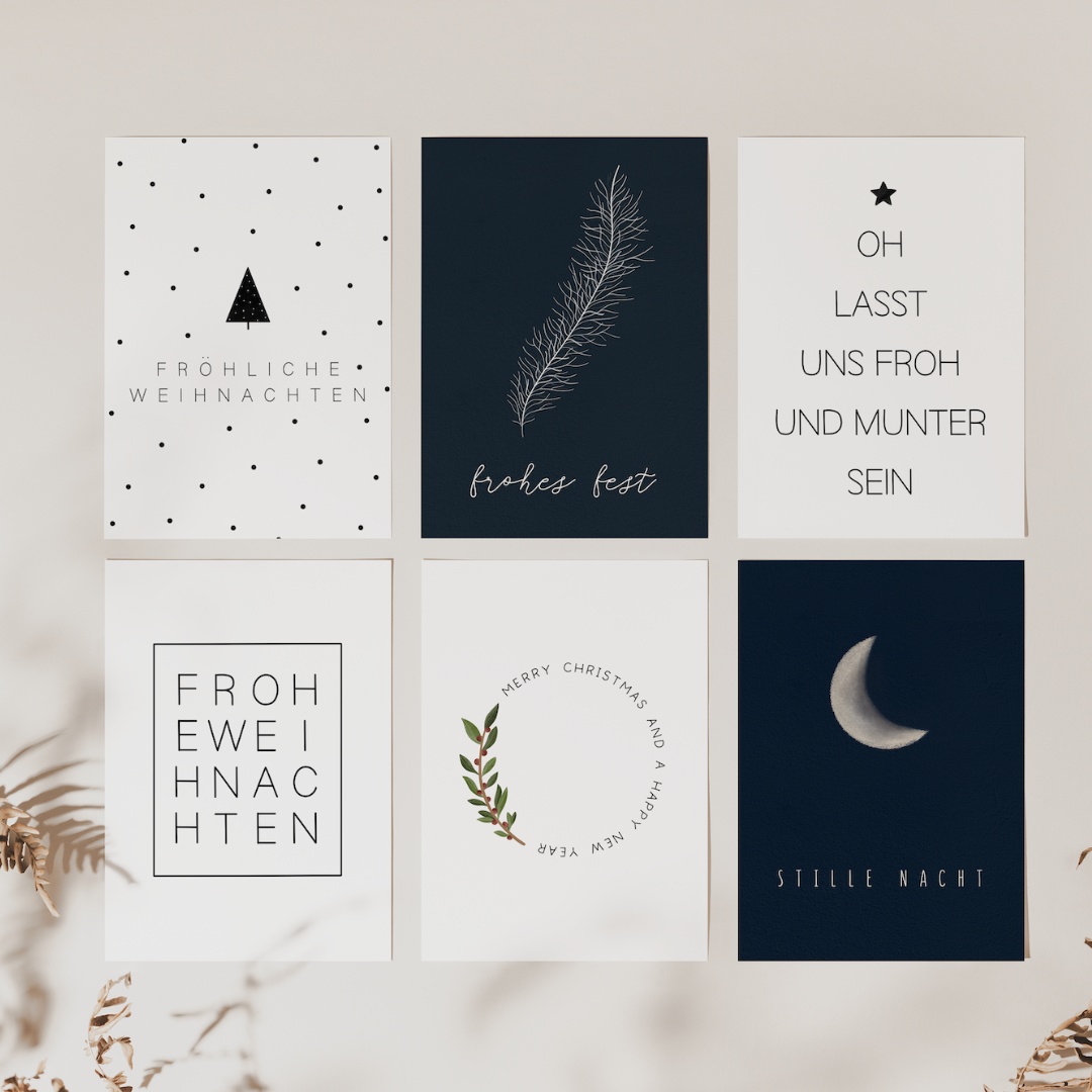 Tilda&Theo - Wholesale Christmas Card - Christmas postcard set - blue minimal Skandi0