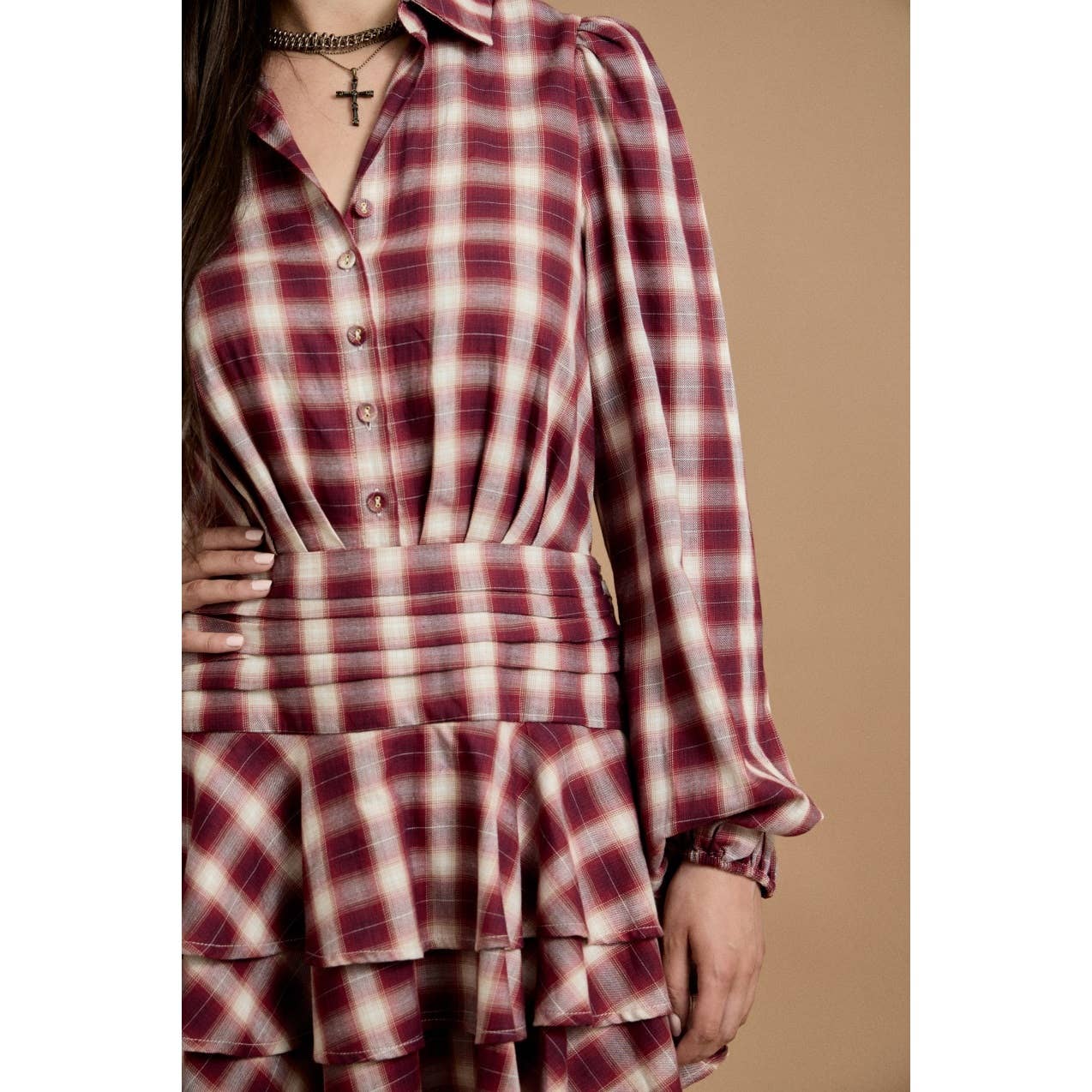 SKYLAR ROSE - Venta al por mayor Vestido - Mujer - Vestido mini de cuadros con volantes de otoño3