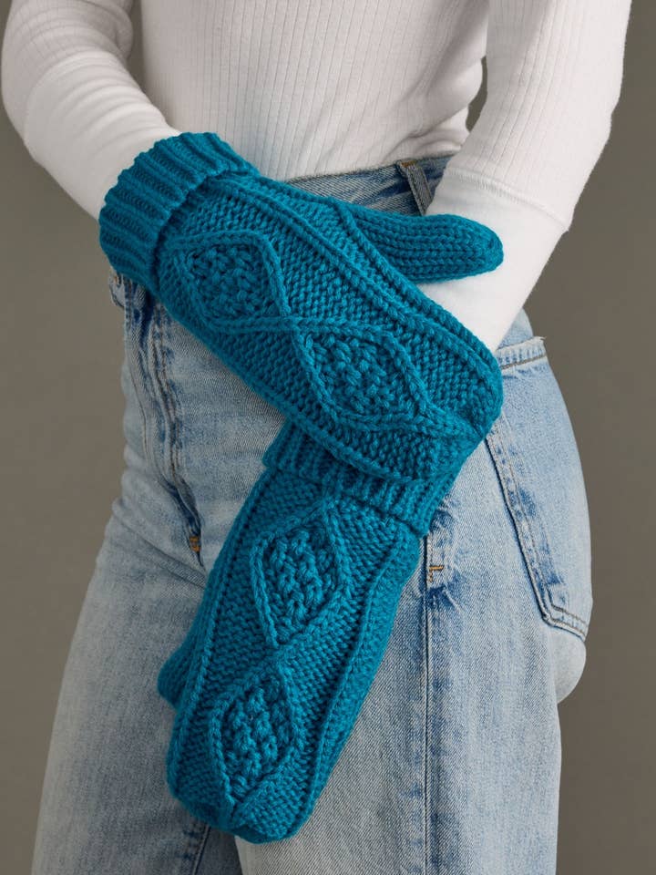 Sapphire Blue Cable Knit Mittens for wholesale by Panache Apparel Co.