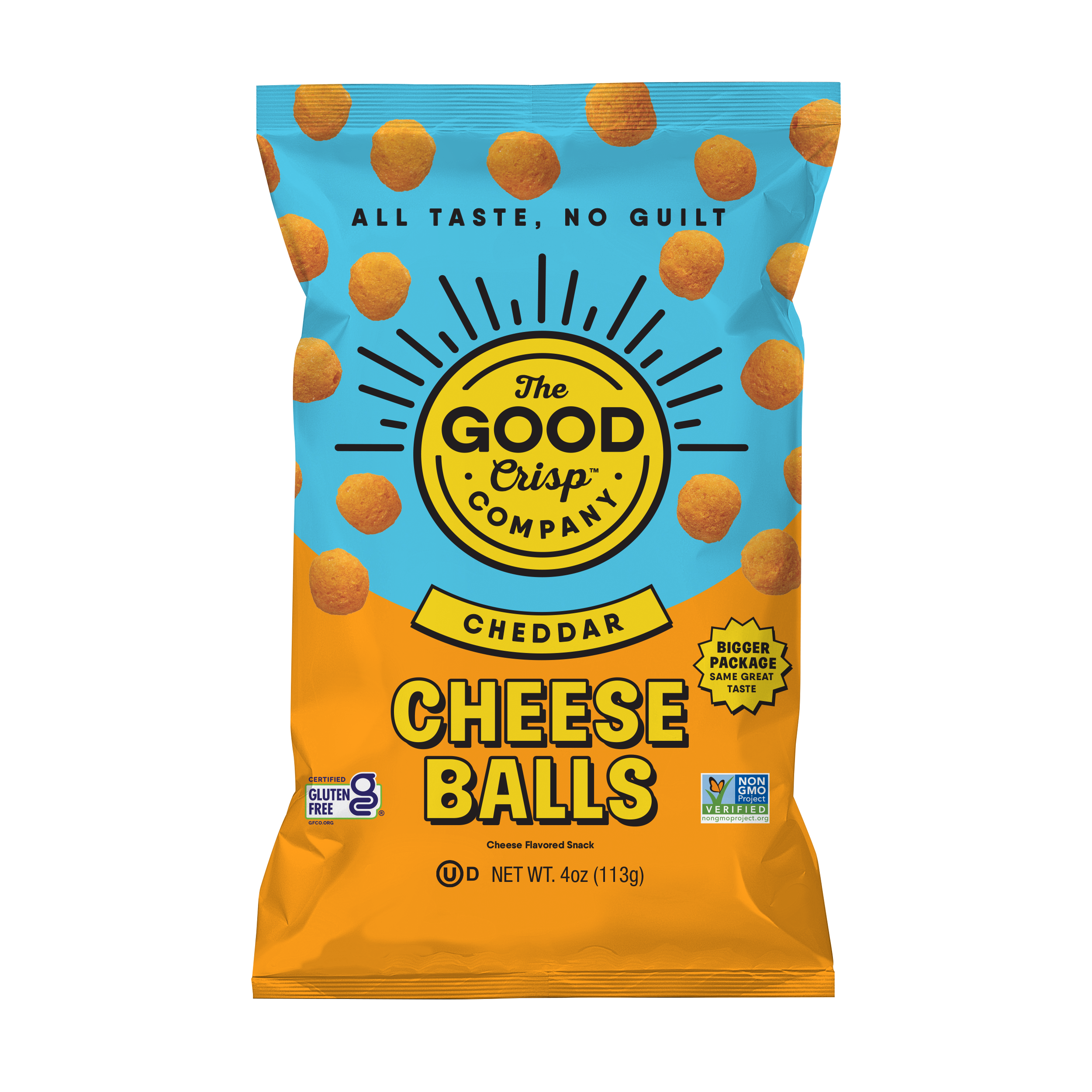 The Good Crisp Company - Wholesale Puffed Snack - Cheddar Cheese Balls - 4oz Bags (Case of 8)1