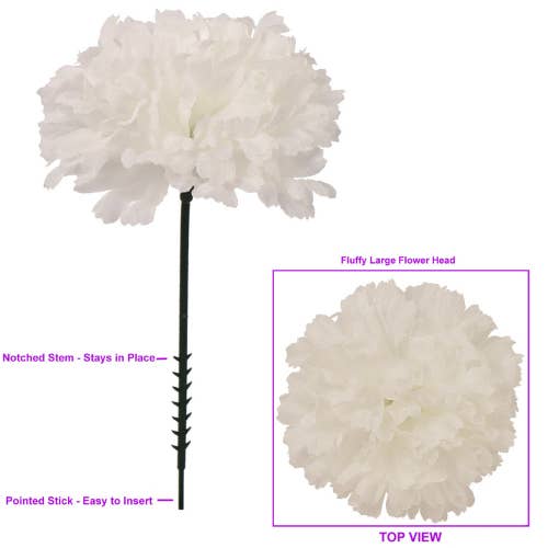 Larksilk - Wholesale Artificial flowers - 3.5” Candle White Silk Carnation Picks - Holiday Decor3