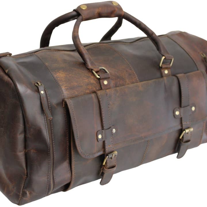 hide & chic - Wholesale Weekender bag – Unisex - Quality Full Grain Genuine Leather Travel Bag with Adjustable Shoulder Strap. FREE Leather Apple Air-tag Holder.23