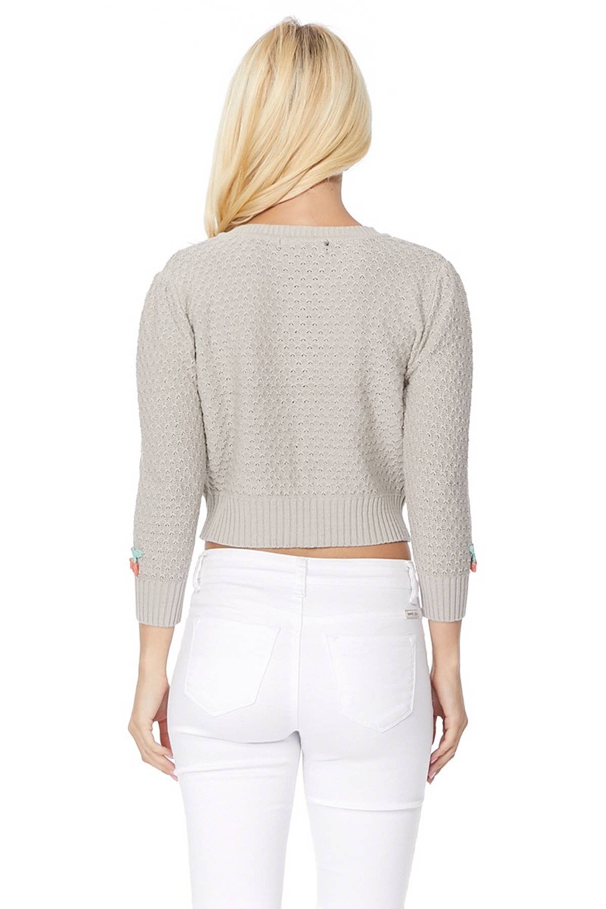 Mak - Wholesale Cardigan - Women's - Cherry Crochet Pom Pom Cropped Cardigan Sweater MK351518