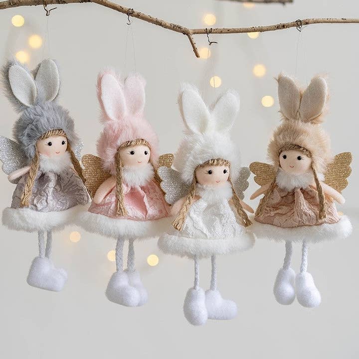 Fluffy Cute Rabbit Ear Angel Christmas Tree Ornament for wholesale by UZ Wholesale Store