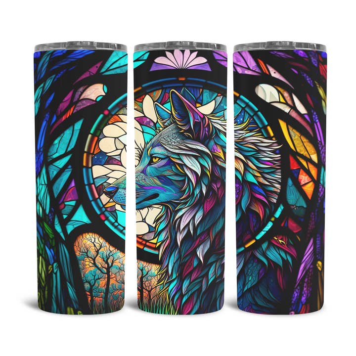 Bicchiere Skinny 50oz - Mosaic Wolf per la vendita all'ingrosso da parte di Dusty & Delilah Designs