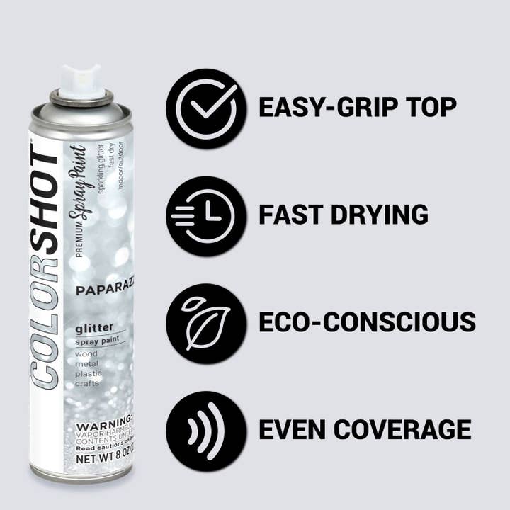 Ilovetocreate - Wholesale Paint Set - COLORSHOT Glitter Spray Paint Paparazzi (Silver) 8 oz.2