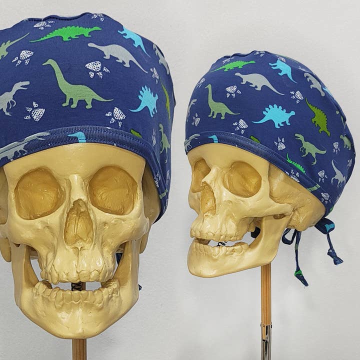 Dinosaur Blue Handmade Cotton Scrub Cap Adjustable Surgical for wholesale by Bestscrubcap