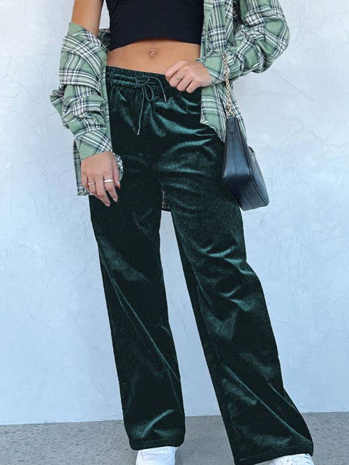Velvet Drawstring Waist Wide Leg Pants for wholesale by Crossed Arrows Clothing Wholesale co.