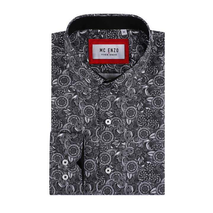 Camisa slim fit estampada - Preto por atacado de Yves Enzo