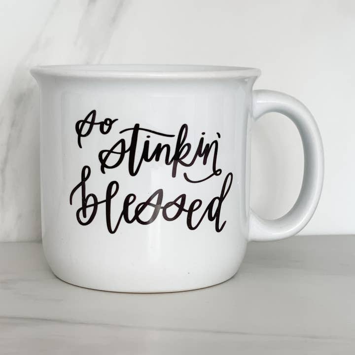 Waves of Grace Letter Co. - Vente Tasse à café - Tasse à café en céramique blanche So Stinkin' Blessed0