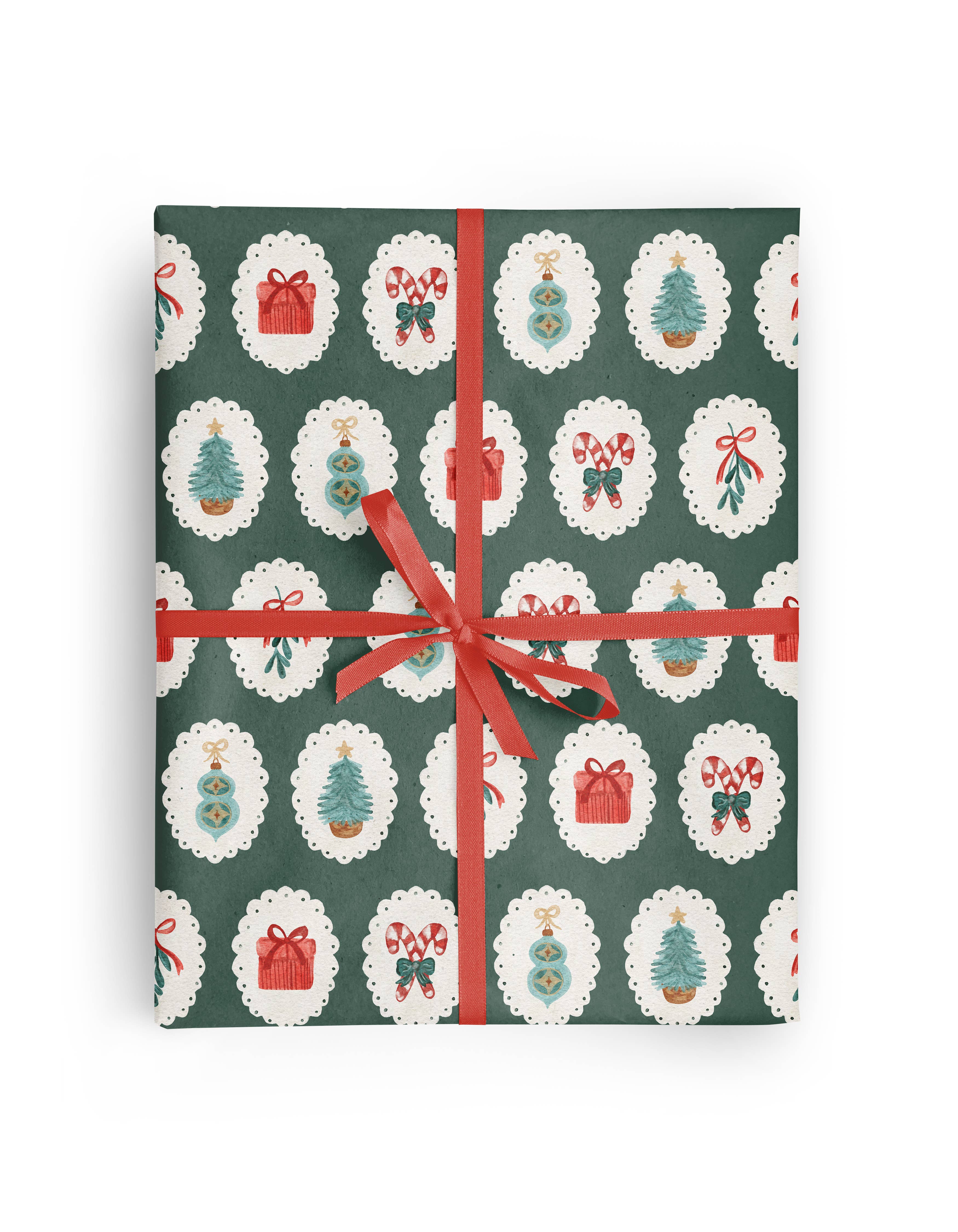 Vivie and Ash - Wholesale Wrapping Paper Roll - Green Cameo Christmas Wrapping Paper  1