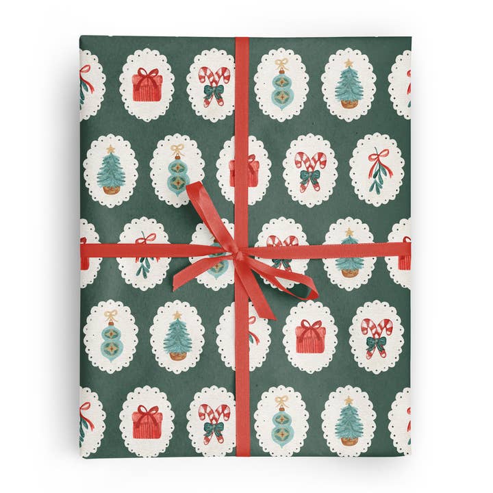 Vivie and Ash - Wholesale Wrapping Paper Roll - Green Cameo Christmas Wrapping Paper 1