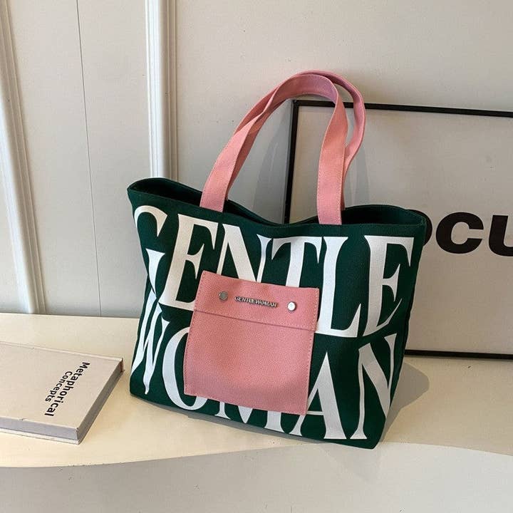 UZ Wholesale Store – Engroshandel Tote bag - Dame – Brevtryk lærred skuldertaske med stor kapacitet