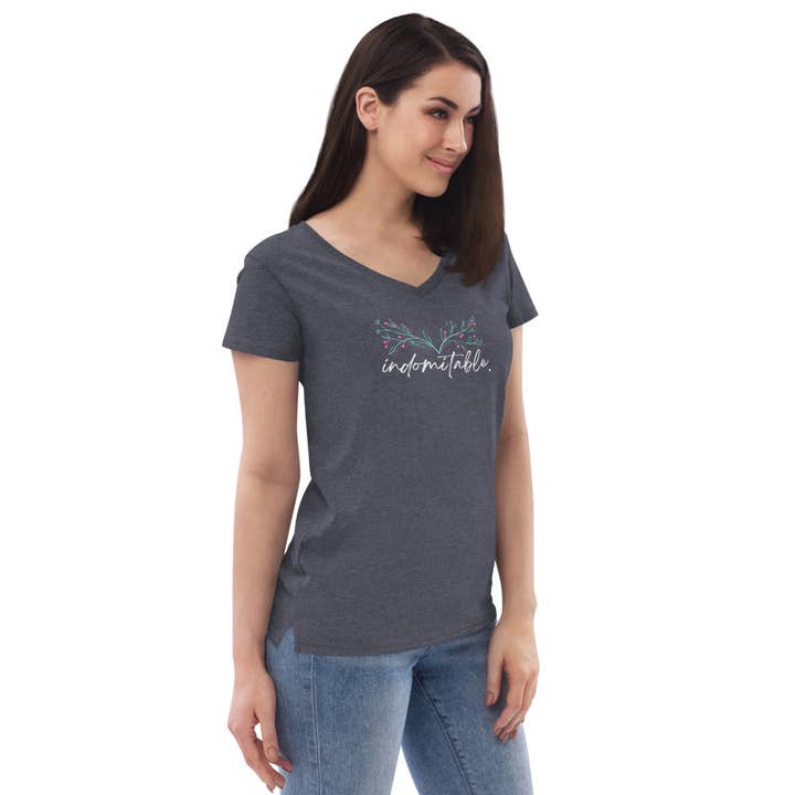 Indomitable - Women’s Recycled V-neck T-shirt | Warriorgenics for wholesale by WARRIORGENICS