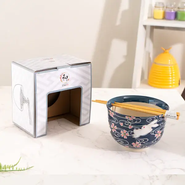 Urban Tokyo - Vente Bol - Ensemble de bols avec baguettes Cherry Blossom Design de 18 oz et 5,25 po D7