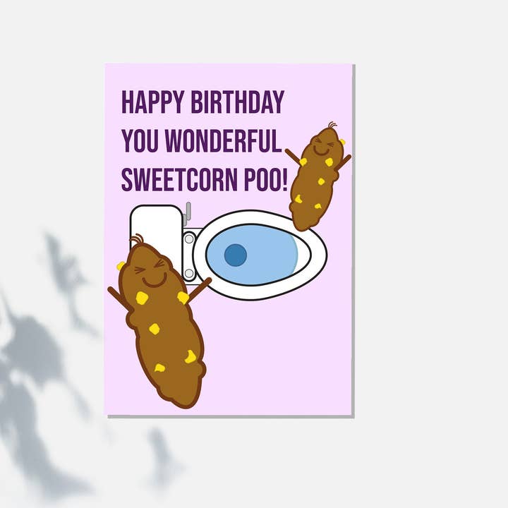 Happy Birthday Sweetcorn Poo Greeting Card Recycled Card Humour Cards Quirky Poop Design for wholesale by KDW Creatives