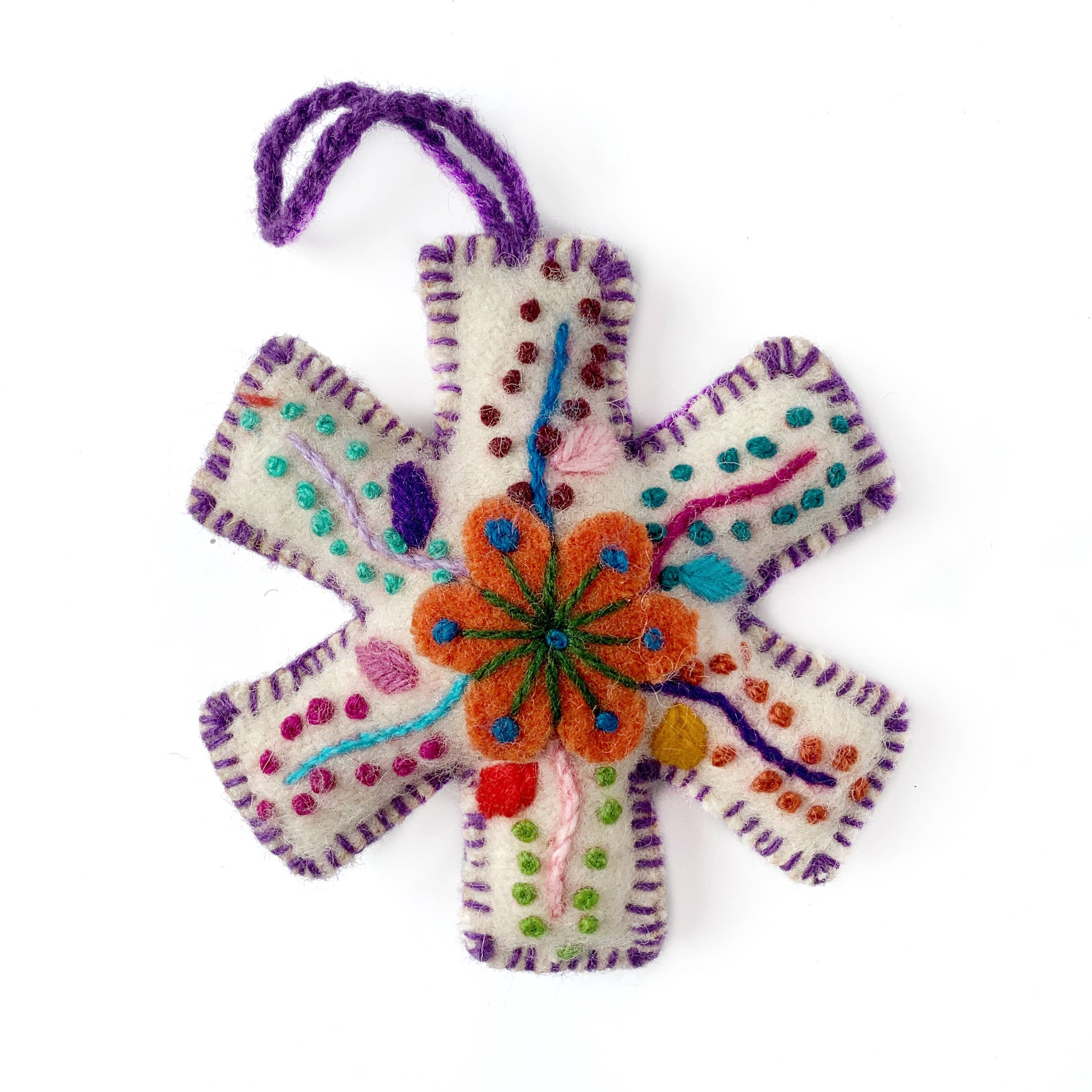 Ornaments 4 Orphans - Wholesale Ornament - White Snowflake Embroidered Christmas Ornament, Various Colors4
