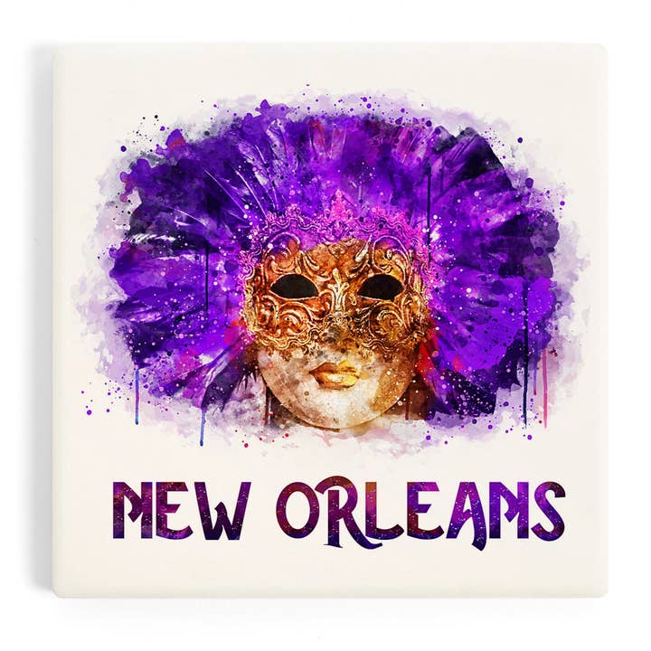 Sous-verre en céramique La Nouvelle-Orléans, Louisiane, aquarelle Drippy pour la vente par Lantern Press