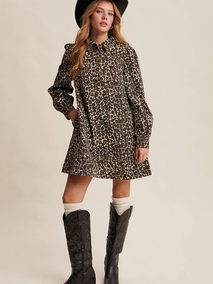 Abito Camicia in Denim Leopardato LD1590 per la vendita all'ingrosso da parte di Listicle