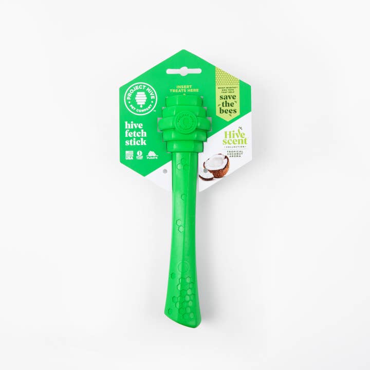Pet Palette Distribution - Wholesale Pet Chew Toy - Dog - Project Hive Tropical Coconut Scent Hive Fetch Stick Green