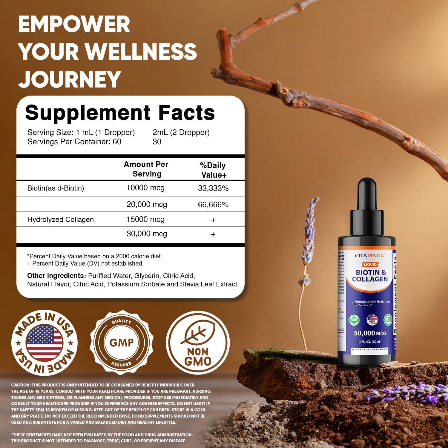 Vitamatic - Wholesale Oral Supplement/Vitamin - Vitamatic Liquid Biotin & Collagen 2oz1