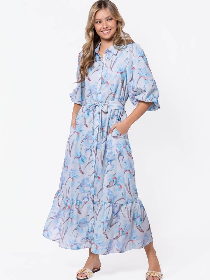 Alice Dress Short Sleeve (Blue Flower) for wholesale by Yakira Bella