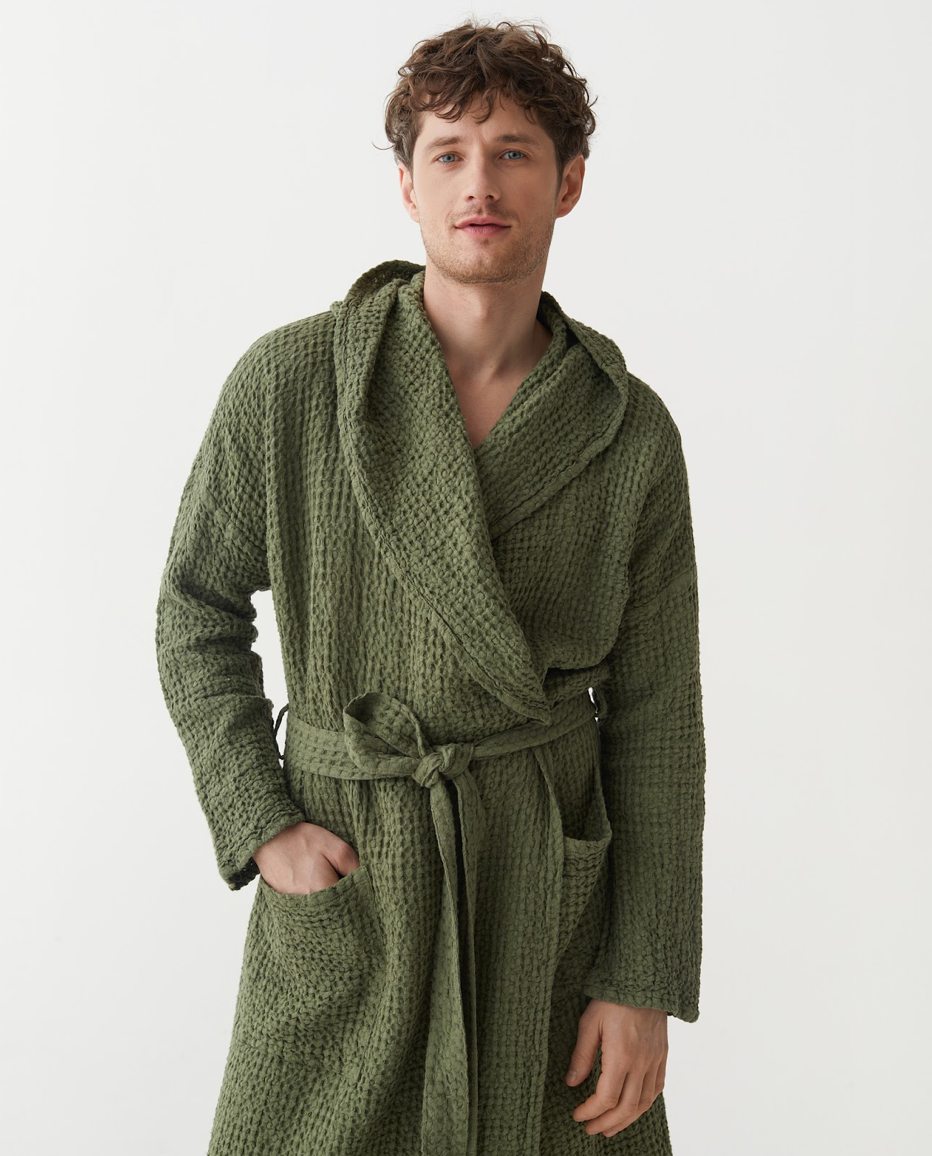 MagicLinen (We handle U.S. import procedures for you) – wholesale Morgonrock - Herr – Herrrock i våffelvävt linne i flera färger5