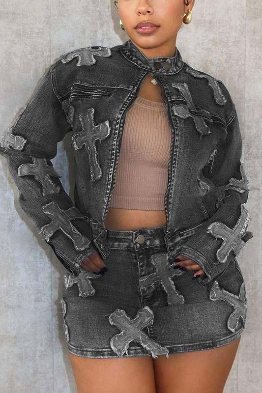 Flarix - Wholesale Top & Skirt Set - Women's - denim jacket and skirt set13