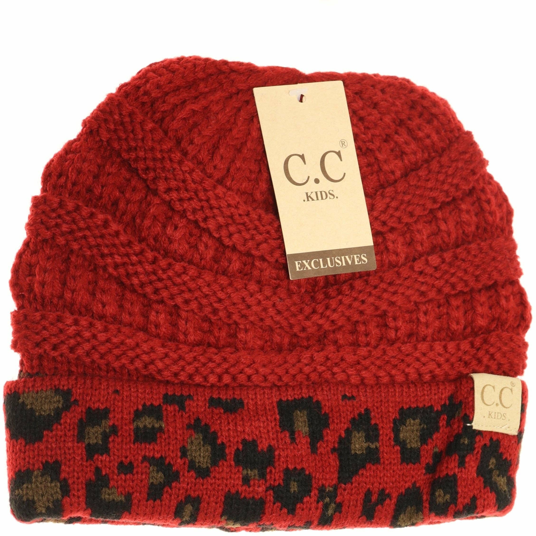 C.C Beanie – wholesale Mössa - Barn – Leopardmönstrad matchande manschett CC mössa för barn6
