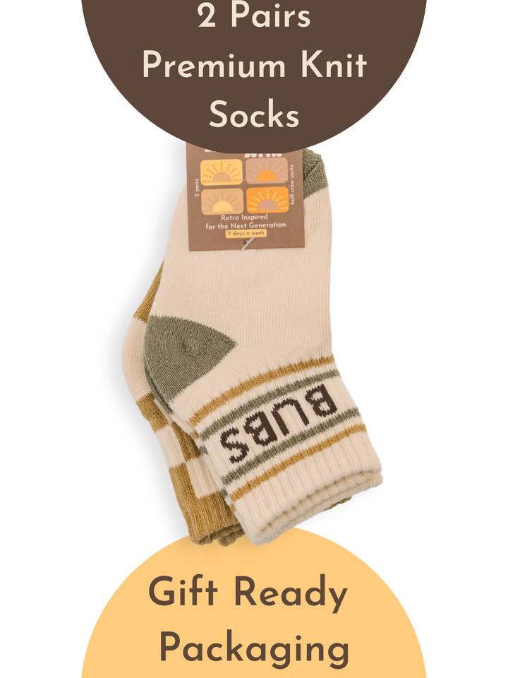 Dot of Honey | Mom + Mini - Wholesale Socks - Kids - Baby/Toddler Half-Crew Socks 2-Pack, Checkered & Bubs Stripe