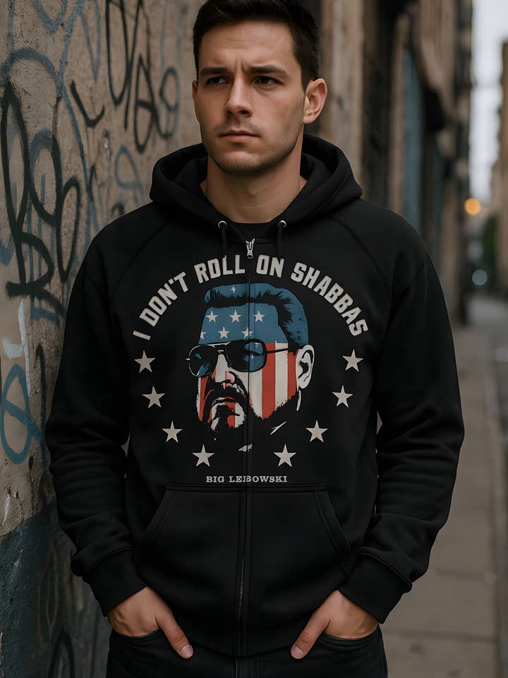 Official Store - Wholesale Hoodie - Men's - Big Lebowski - Roll On Shabbas Men's Zippered Hoodie4