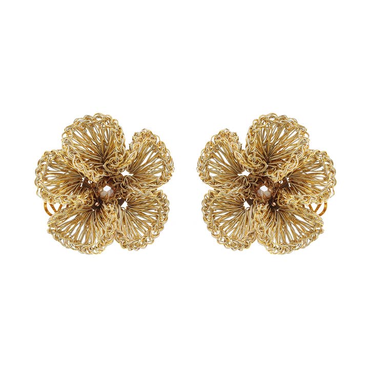 Vintage Gold Plumeria Handmade Post Earrings for wholesale by Lavish By Tricia Milaneze