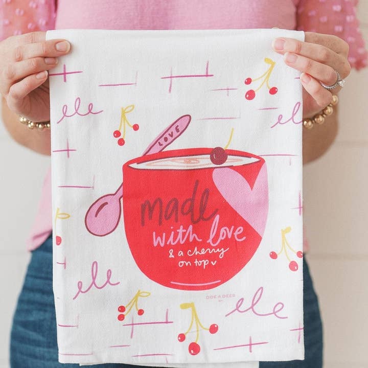 Doe A Deer - Wholesale Tea Towel - Cherry On Top Flour Sack Towel