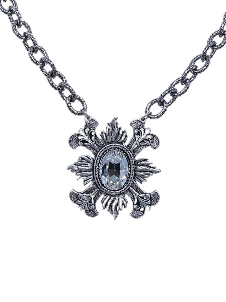 Sterling Plated 17" Chain with Repurposed Fleur de lis and Swarovski Crystal Pendant for wholesale by Erin Knight Designs