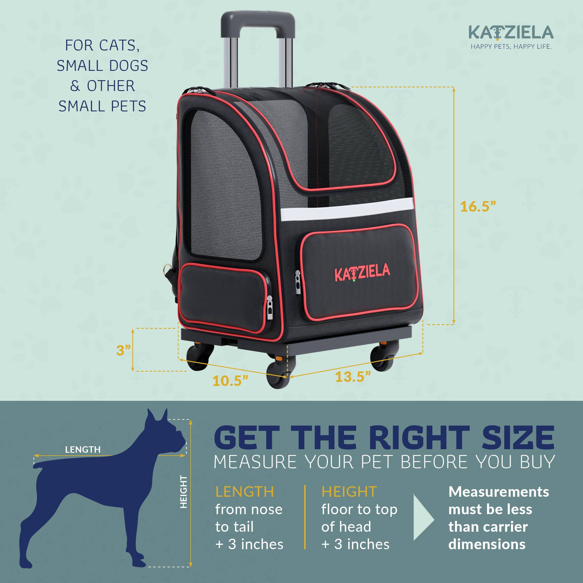 Katziela - Wholesale Pet Carrier - Cat/Dog - Hybrid Adventurer Pet Backpack With Wheels - Red1