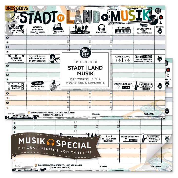 City Country Music - Bloc de jeu DIN A4 pour la vente par chili type