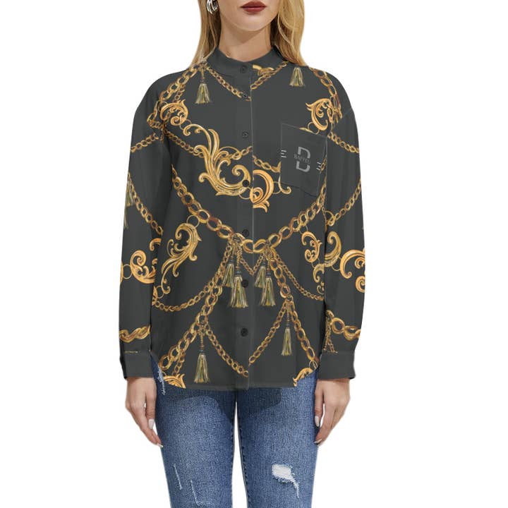 Long Sleeve Button Up Casual Shirt Top for wholesale by Baffeu