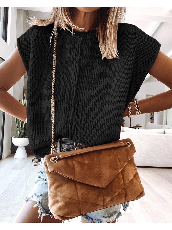 Sweetkama - Wholesale Sweater Vest - Women's - Knit Solid Color Sleeveless Round Neck Sweater Vest YL23001