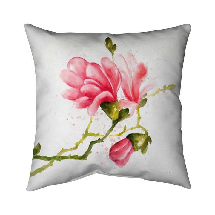 Botanisches Kissen mit rosa Magnolienblüten | Romantische Wohnkultur für den Großhandel von BEGIN HOME DECOR