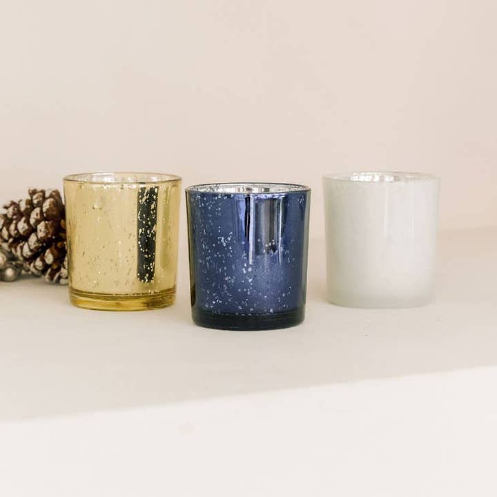 Weddingstar Inc. - Wholesale Candle Holder - Mercury Glass Tealight Candle Holders- Blue Luster- Set of 6