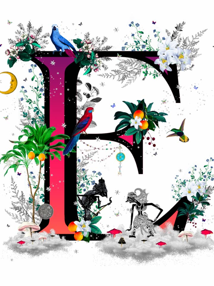 E' Ornate Latin Letters fine Art Square Print for wholesale by Elizabeth Stirling-Taylor