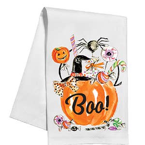 Pumpkin Full of Treats Kitchen Towel for wholesale by RosanneBeck Collections