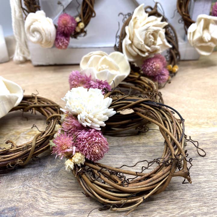 Sunsum Intentional Living - Wholesale Ornament - Mini Grapevine Wreath Ornaments with Dried Flowers, 3”