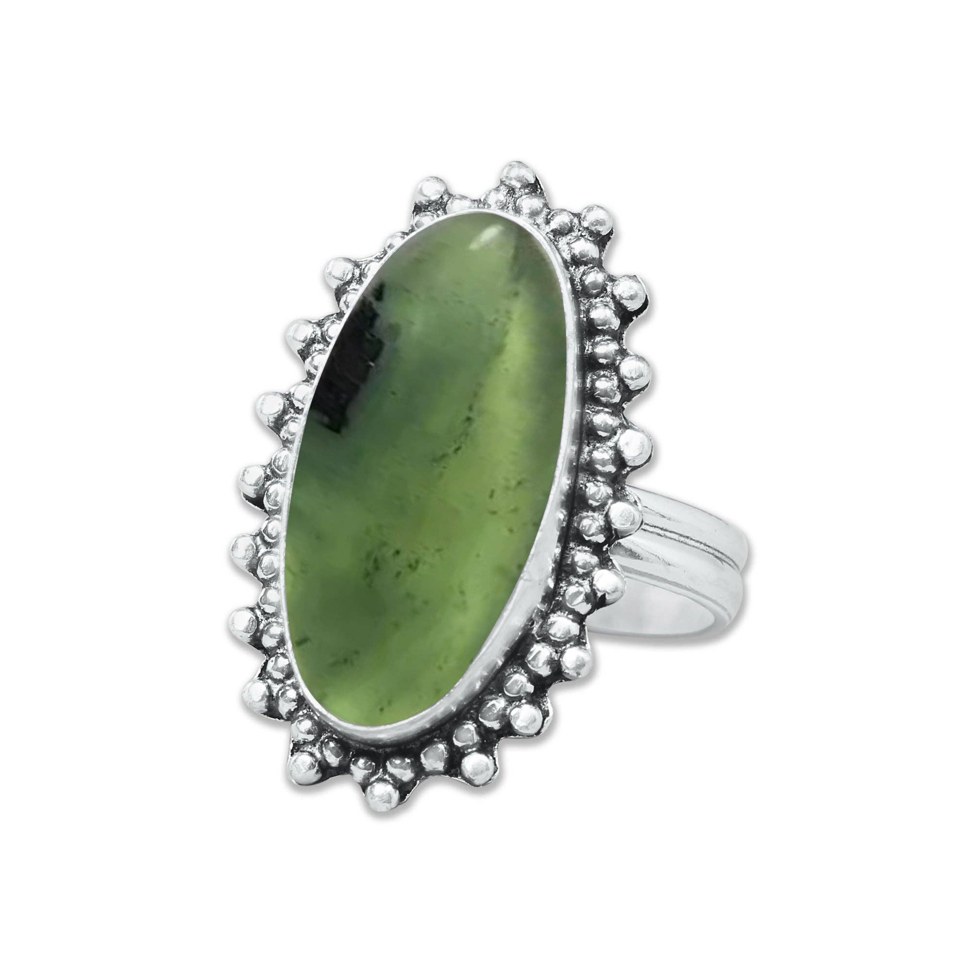 Handmade Jewels - Wholesale Cocktail/Statement Ring - Nephrite Jade Rings – Handmade, Silver-Plated, Bohemian (Made To Order)16