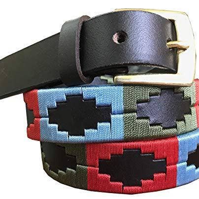 CARLOS DIAZ Premium Brown Leather Embroidered Designer Skinny Gaucho Polo Belt for wholesale by Polo By Carlos Diaz