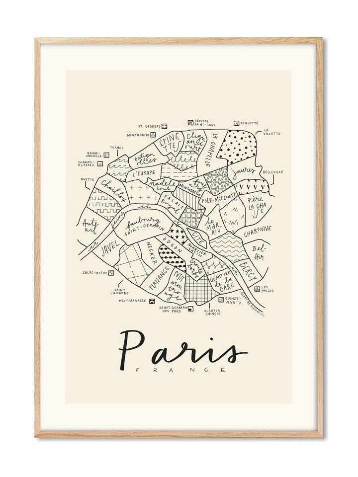 Aleisha - Paris Neighborhood Map Fine Art Poster for wholesale by PSTR Studio